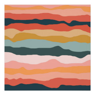 Abstract Colourful Earthy Coral Stripe Pattern Poster