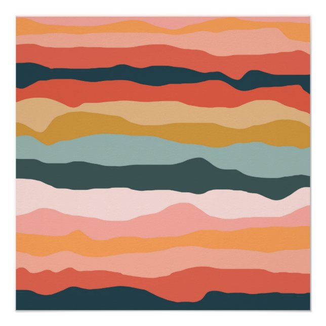 Abstract Colourful Earthy Coral Stripe Pattern Poster (Front)