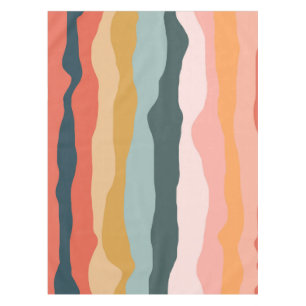 Abstract Colourful Earthy Coral Stripe Pattern Tablecloth