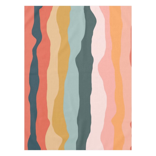 Abstract Colourful Earthy Coral Stripe Pattern Tablecloth (Front)