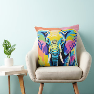 Abstract colourful elephant cushion