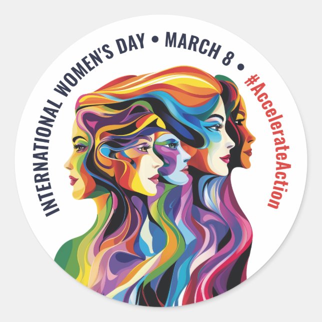 Abstract Colourful Faces Women's Day | IWD Classic Round Sticker (Front)