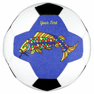 Abstract Colourful Fancy Fish on Vibrant Blue Soccer Ball