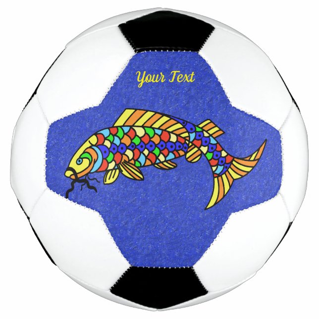 Abstract Colourful Fancy Fish on Vibrant Blue Soccer Ball (Front)
