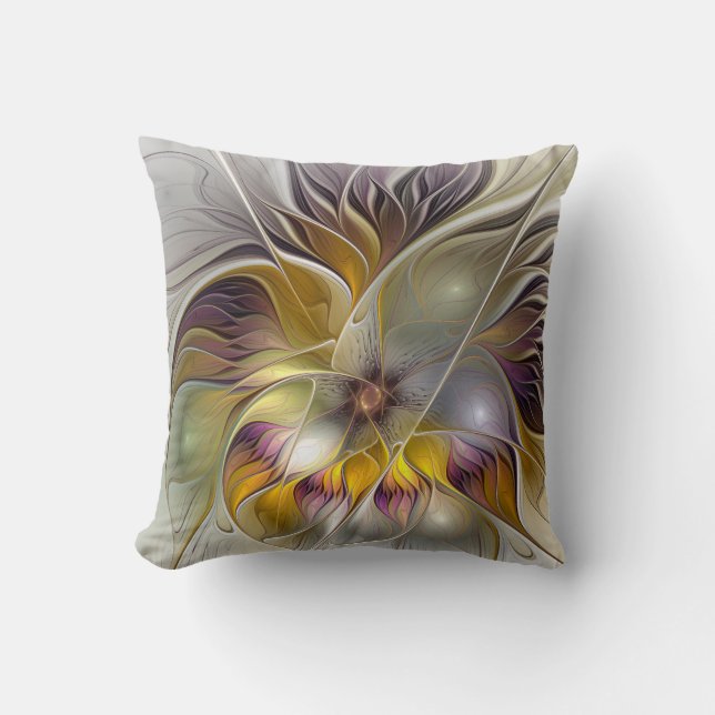 Abstract Colourful Fantasy Flower Fractal Art Cushion (Front)