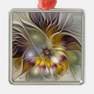 Abstract Colourful Fantasy Flower Fractal Art Metal Ornament