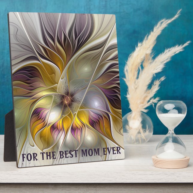 Abstract Colourful Fantasy Flower Fractal Best Mum Plaque (Side)