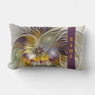 Abstract Colourful Fantasy Flower Fractal Name Lumbar Cushion
