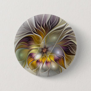 Abstract Colourful Fantasy Flower Modern Fractal 6 Cm Round Badge