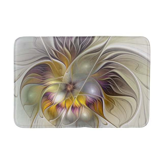Abstract Colourful Fantasy Flower Modern Fractal Bath Mat (Front)