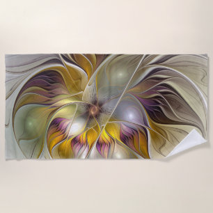 Abstract Colourful Fantasy Flower Modern Fractal Beach Towel