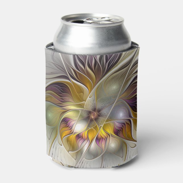 Abstract Colourful Fantasy Flower Modern Fractal Can Cooler (Can Front)