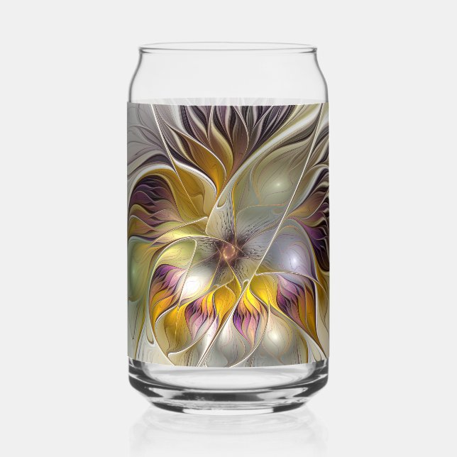 Abstract Colourful Fantasy Flower Modern Fractal Can Glass (Front)