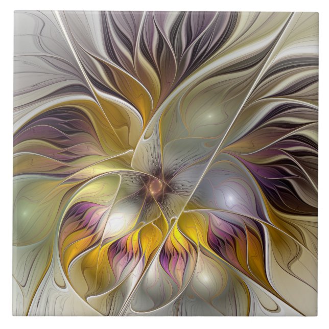 Abstract Colourful Fantasy Flower Modern Fractal Ceramic Tile (Front)
