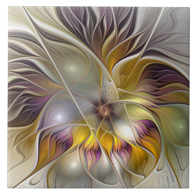 Abstract Colourful Fantasy Flower Modern Fractal Ceramic Tile (Front)