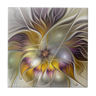 Abstract Colourful Fantasy Flower Modern Fractal Ceramic Tile