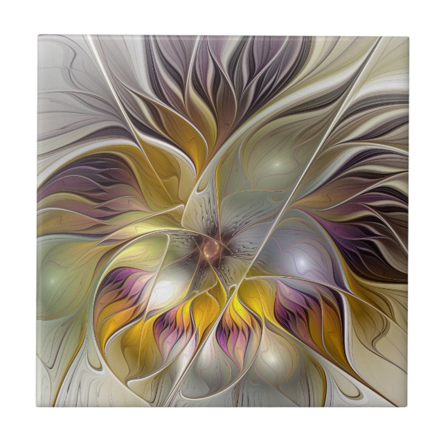 Abstract Colourful Fantasy Flower Modern Fractal Ceramic Tile (Front)