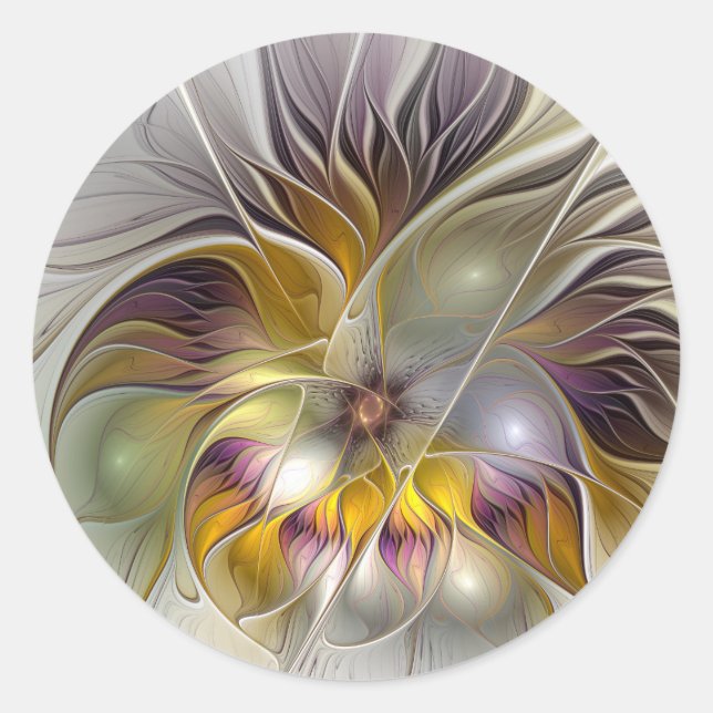 Abstract Colourful Fantasy Flower Modern Fractal Classic Round Sticker (Front)