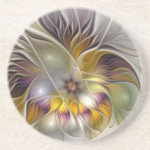 Abstract Colourful Fantasy Flower Modern Fractal Coaster