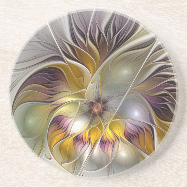 Abstract Colourful Fantasy Flower Modern Fractal Coaster (Front)