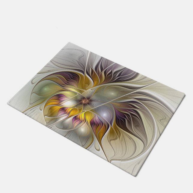 Abstract Colourful Fantasy Flower Modern Fractal Doormat (Angled)