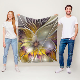 Abstract Colourful Fantasy Flower Modern Fractal Fleece Blanket