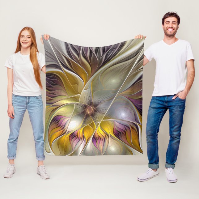 Abstract Colourful Fantasy Flower Modern Fractal Fleece Blanket (In Situ)