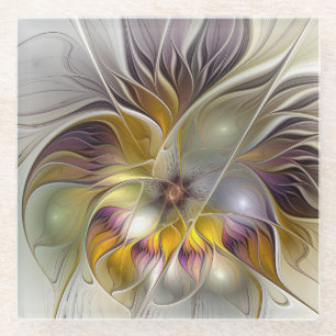 Abstract Colourful Fantasy Flower Modern Fractal Glass Coaster
