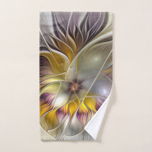 Abstract Colourful Fantasy Flower Modern Fractal Hand Towel