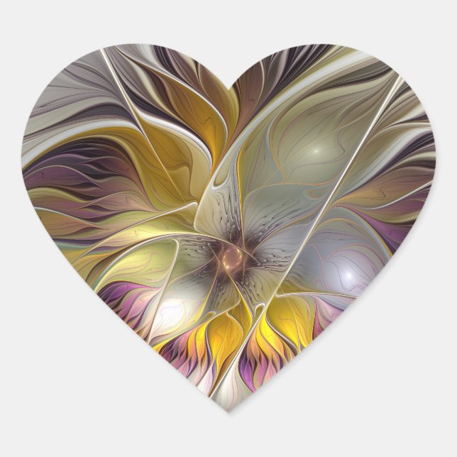 Abstract Colourful Fantasy Flower Modern Fractal Heart Sticker (Front)