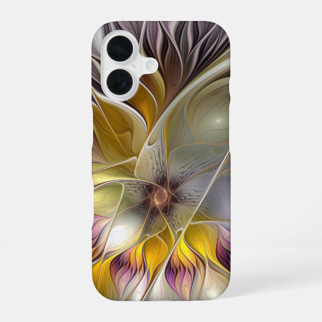 Abstract Colourful Fantasy Flower Modern Fractal iPhone 16 Case (Back)