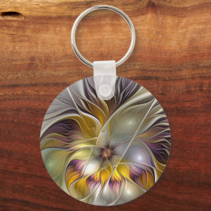 Abstract Colourful Fantasy Flower Modern Fractal Key Ring