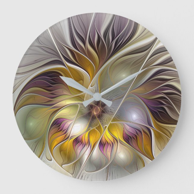 Abstract Colourful Fantasy Flower Modern Fractal Large Clock (Front)