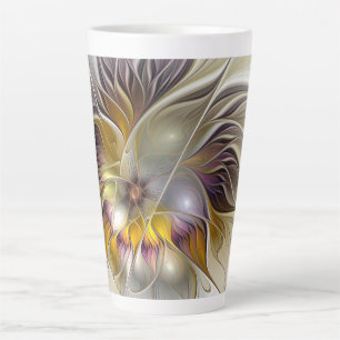 Abstract Colourful Fantasy Flower Modern Fractal Latte Mug