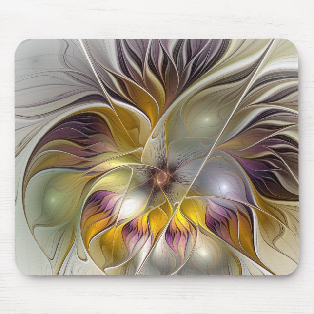Abstract Colourful Fantasy Flower Modern Fractal Mouse Pad (Front)