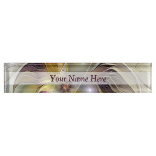 Abstract Colourful Fantasy Flower Modern Fractal Nameplate