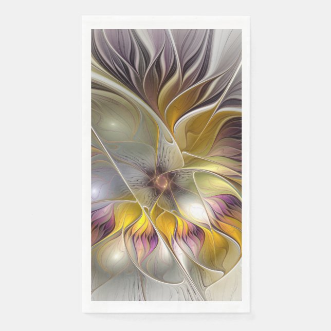 Abstract Colourful Fantasy Flower Modern Fractal Napkin (Front)