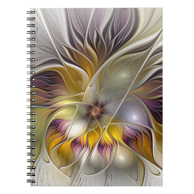 Abstract Colourful Fantasy Flower Modern Fractal Notebook (Front)
