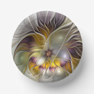 Abstract Colourful Fantasy Flower Modern Fractal Paper Plate