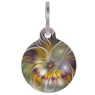 Abstract Colourful Fantasy Flower Modern Fractal Pet Tag