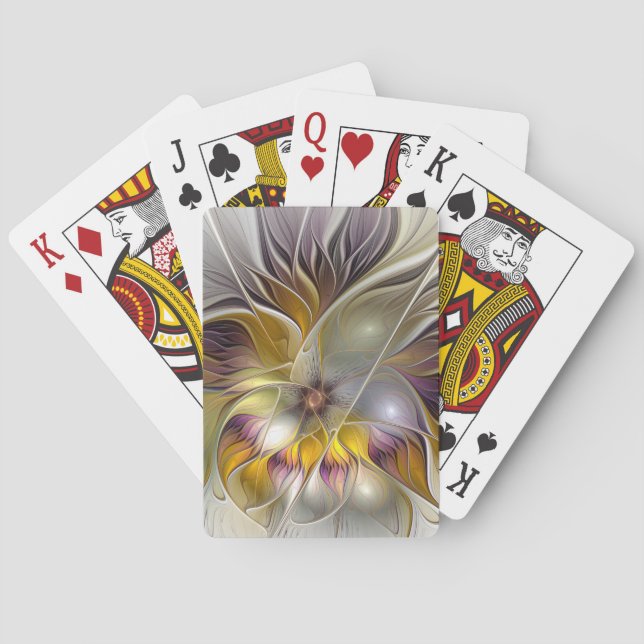 Abstract Colourful Fantasy Flower Modern Fractal Playing Cards (Back)