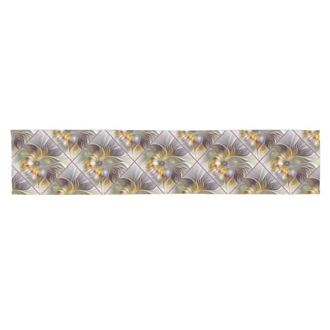 Abstract Colourful Fantasy Flower Modern Fractal Short Table Runner (Horizontal)