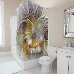 Abstract Colourful Fantasy Flower Modern Fractal Shower Curtain