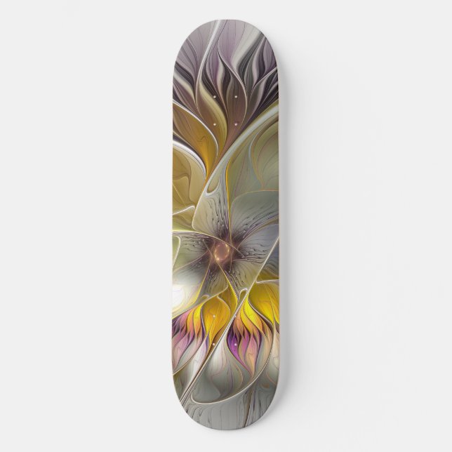 Abstract Colourful Fantasy Flower Modern Fractal Skateboard (Front)