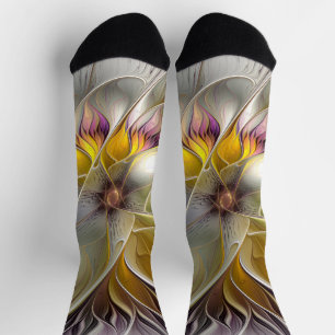 Abstract Colourful Fantasy Flower Modern Fractal Socks