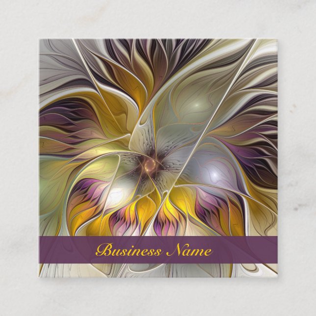 Abstract Colourful Fantasy Flower Modern Fractal Square Business Card (Front)