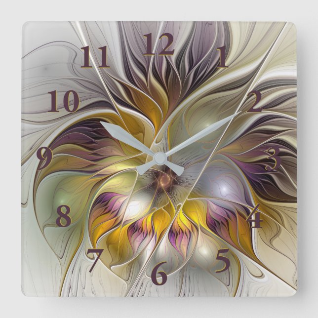 Abstract Colourful Fantasy Flower Modern Fractal Square Wall Clock (Front)