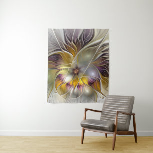 Abstract Colourful Fantasy Flower Modern Fractal Tapestry
