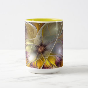 Abstract Colourful Fantasy Flower Modern Fractal Two-Tone Coffee Mug