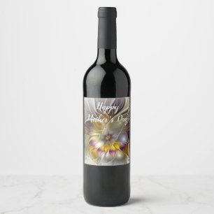 Abstract Colourful Fantasy Flower Modern Fractal Wine Label